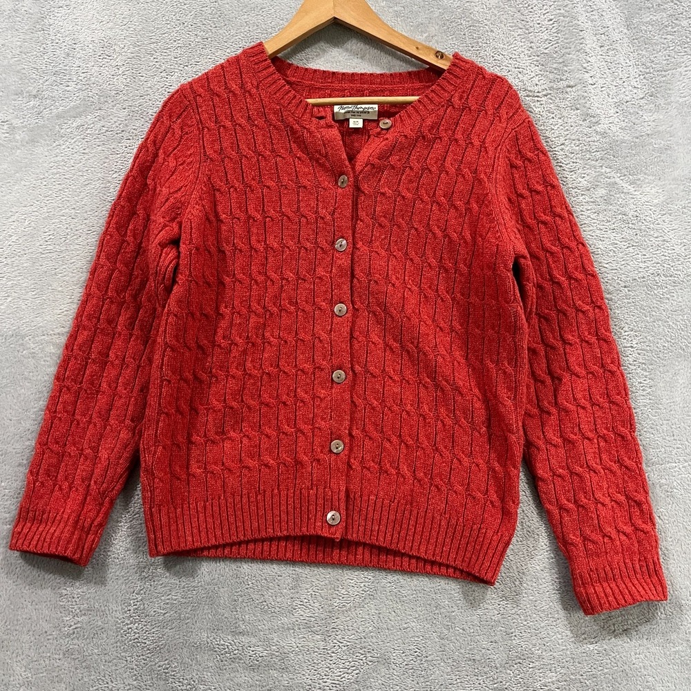 Vintage Norm Thompson Sweater Womens Small Wool Cardigan Crewneck Cable Knit 90s